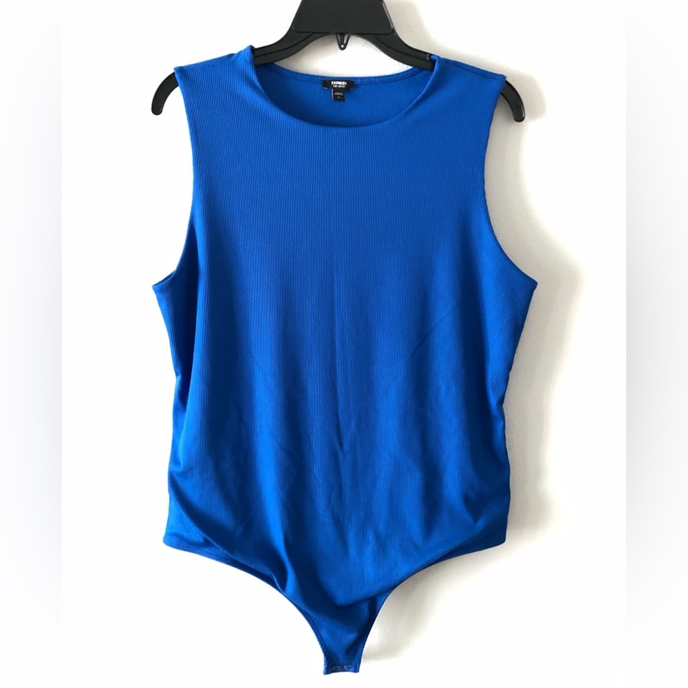 Express Blue Ribbed Sleeveless Bodysuit
